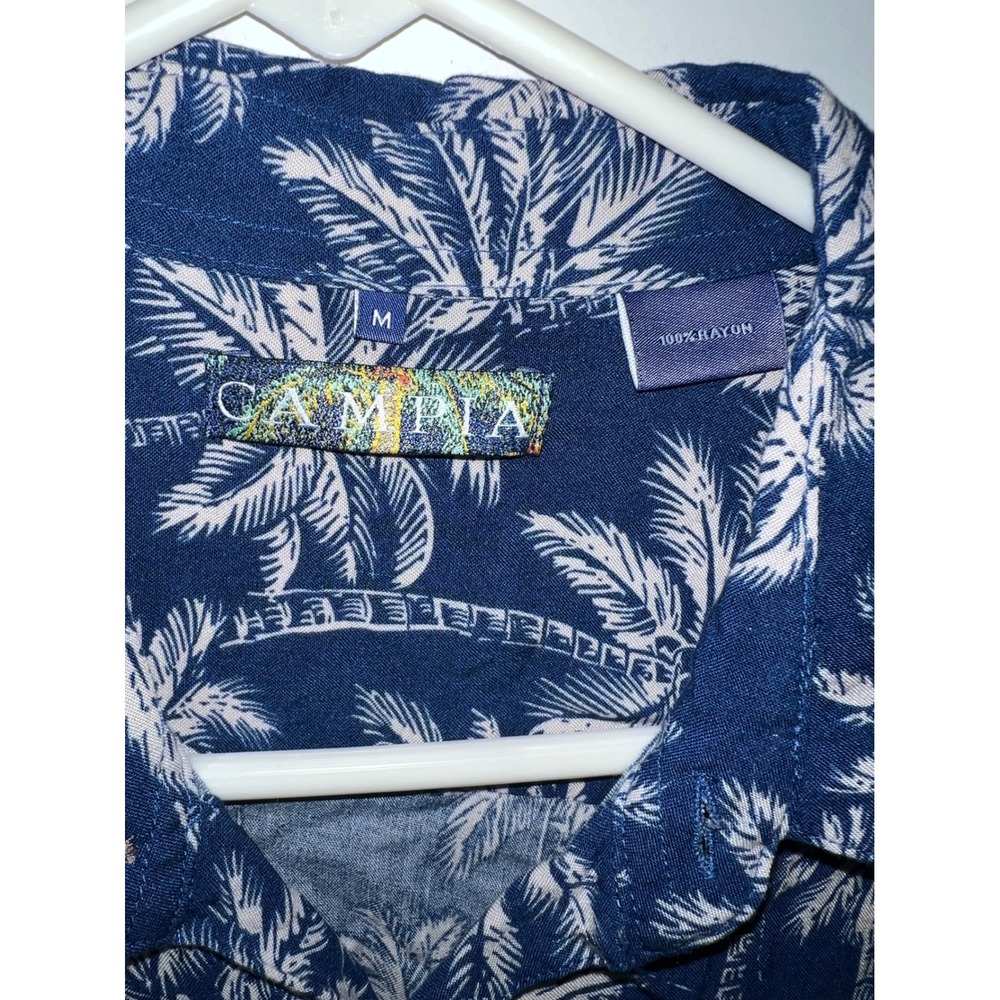 Campia Moda Mens Navy Blue Palm Tree Tropical Rayon Aloha Camp Shirt Size M - Picture 3 of 5